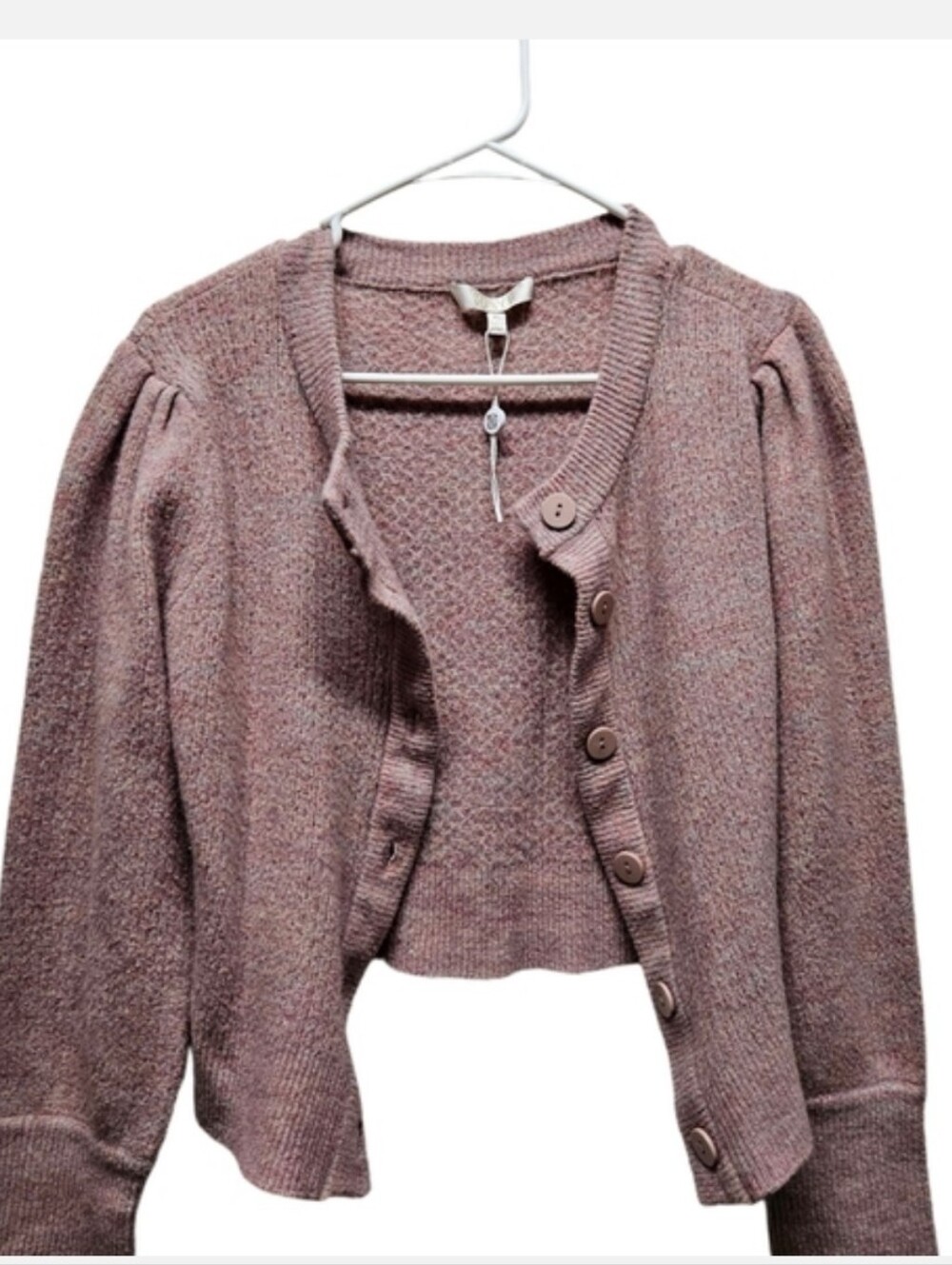 WAYF Cropped Knit Puff-Sleeve Cardigan – Size XL (NWOT)